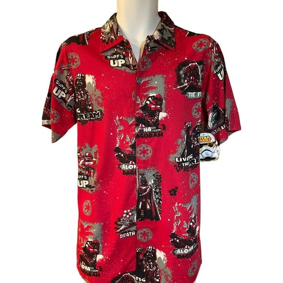 Star Wars Hawaiian Shirt Men's Size Small Red Death Star Luau Aloha Dago… - Picture 2 of 6